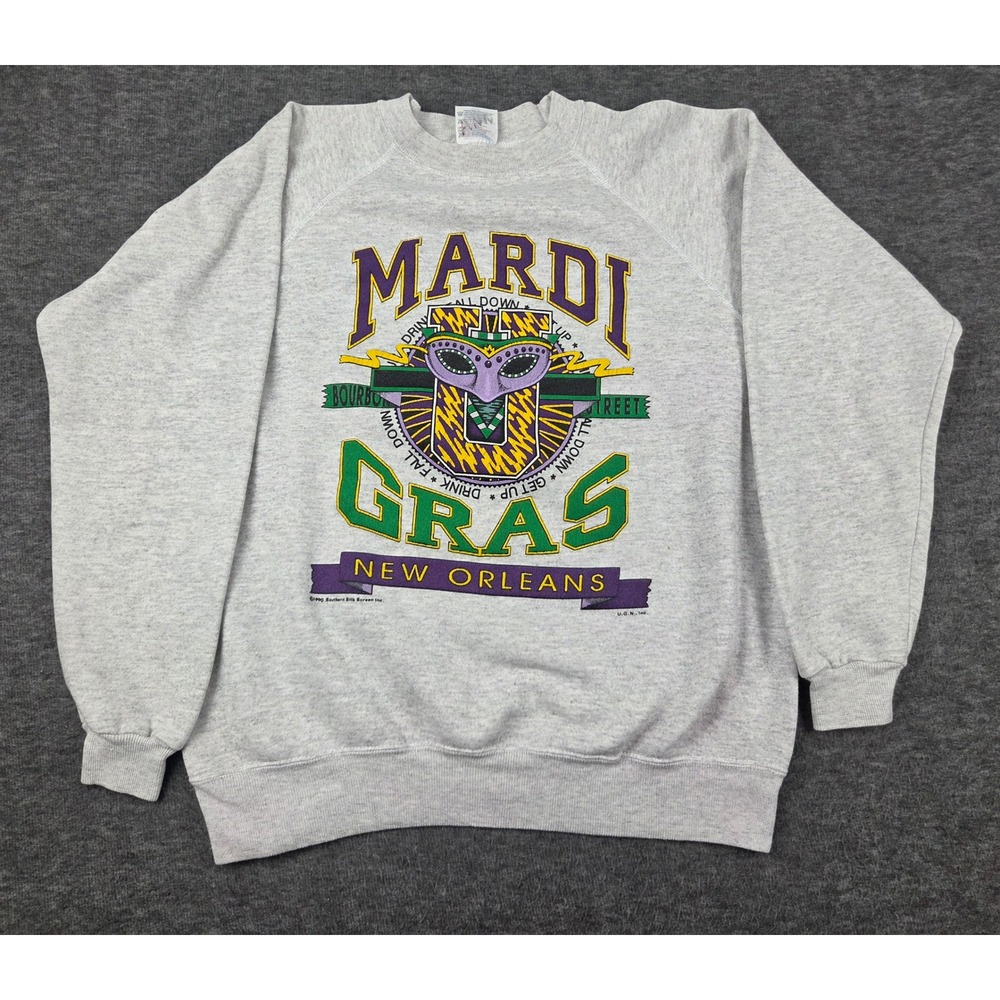 Hanes Sweatshirt Womens L Gray Mardi Gras Bourbon Street New Orleans Vintage 90s